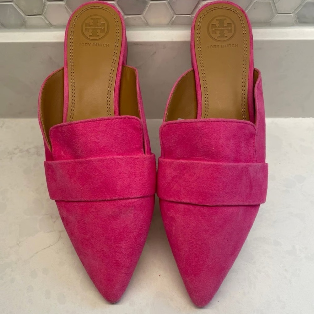 Tory Burch Fuchsia Suede Mules